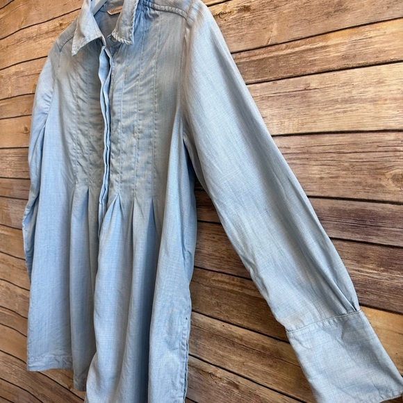 Soft Surroundings Revelle Pintuck Blue Chambray Tunic Button Down Top Size XS - Picture 3 of 4